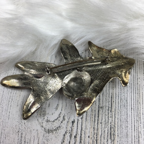 Vintage Pisces Leaf Brooch w/ Green Cabochon - Picture 5 of 7